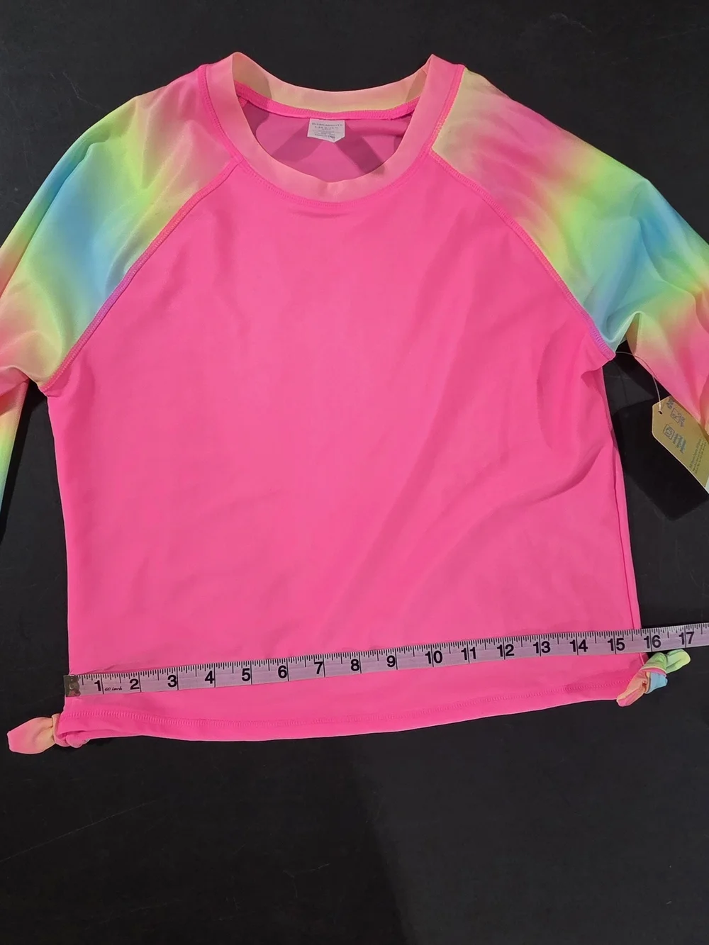 Kids Neon Pink Rainbow Long Sleeve Rash Guard Swim Set